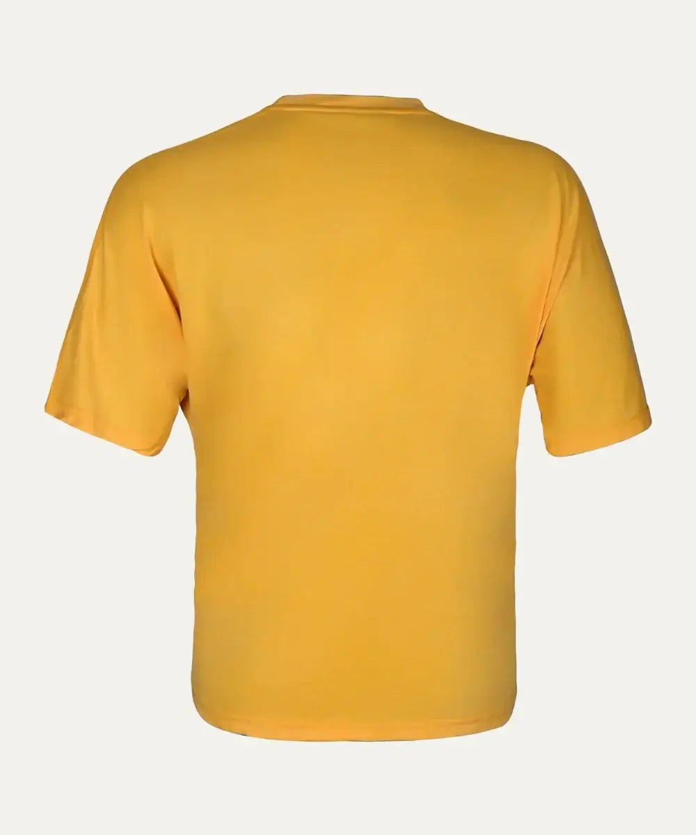 Back view of the Seraphic Acid Wash Box Tee in vibrant yellow, featuring a relaxed fit and comfortable design.