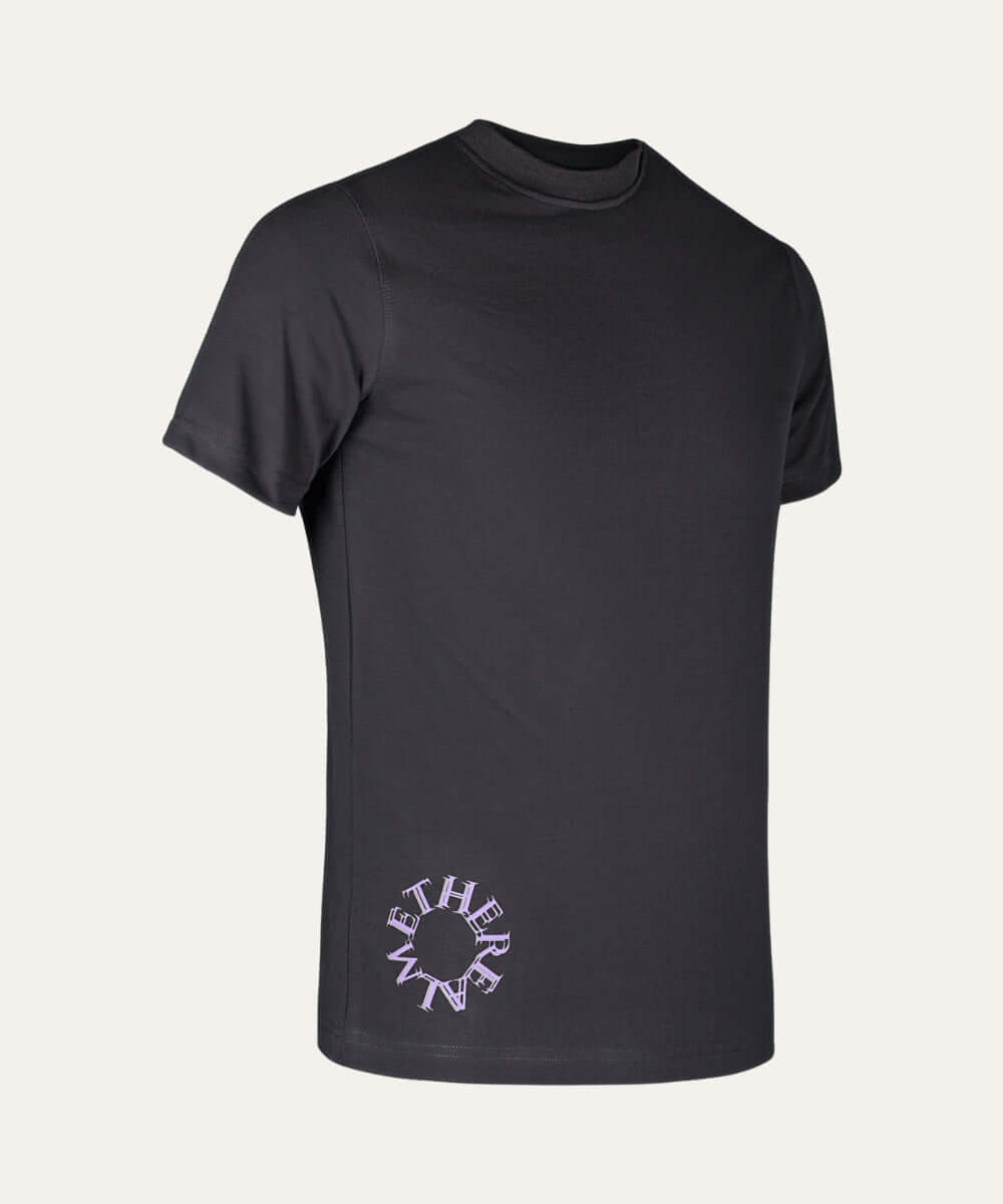 Etherealm Cyle Tee in black with circular logo, featuring soft breathable fabric for everyday comfort.